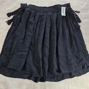 Old Navy Womens Smocked Waist Tassel Tie Gauze Mini Skirt Black Small NWT